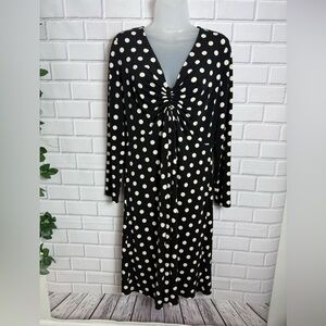 Halston Women's Polka-Dot Long-Sleeve Midi Dress/size L